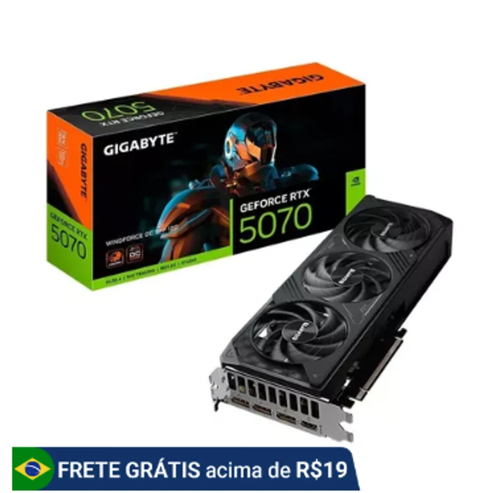 Placa de Vídeo NVIDIA GeForce GIGABYTE RTX5070 WindForce OC SFF 12GB GDDR7 192 Bits - GV-N5070WF3OC-12GD