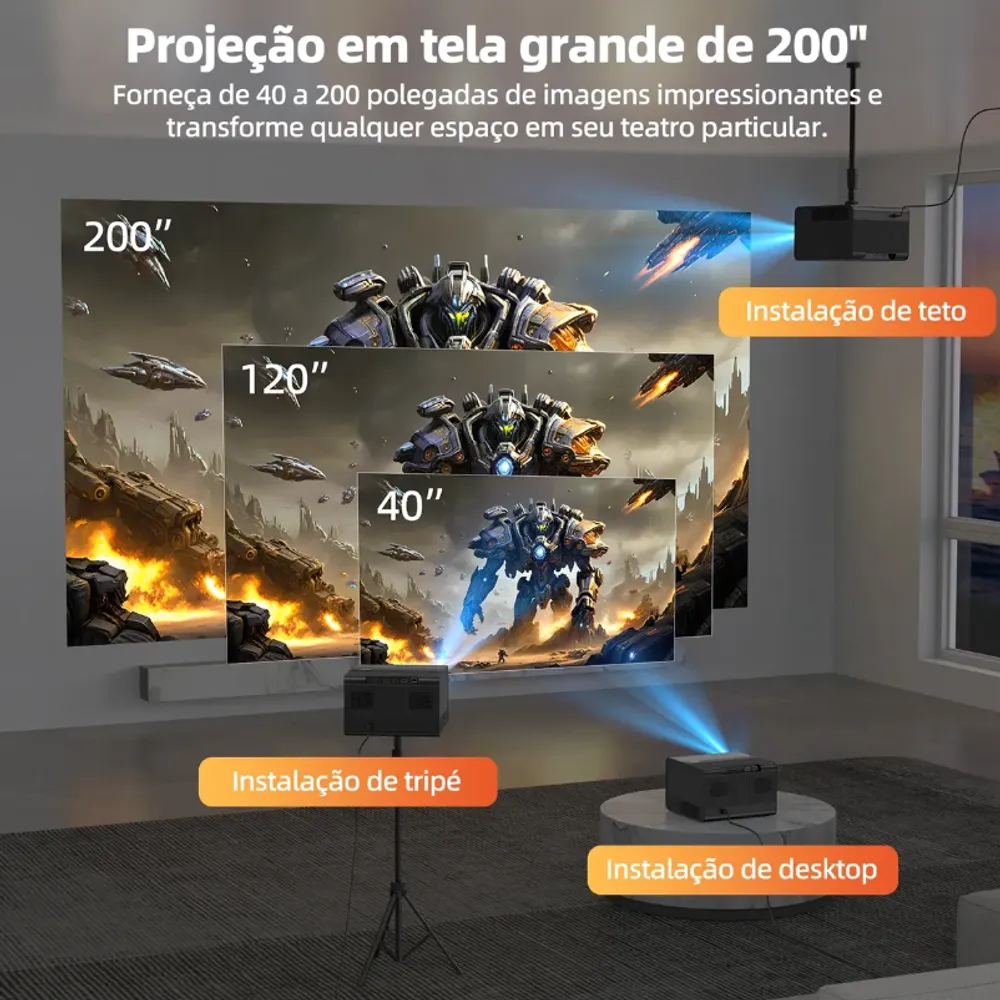 Projetor Portatil 22000lm 4k Full Hd Wifi Dolby Smart Cinema