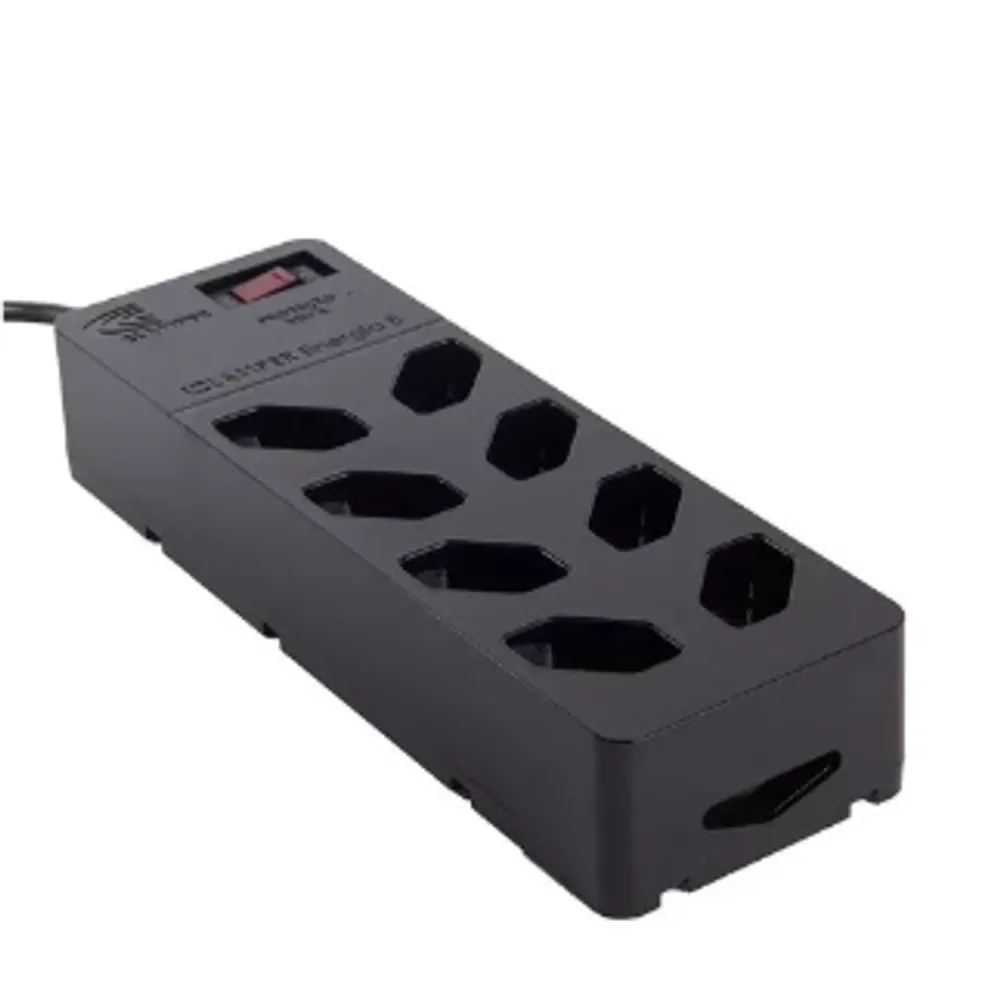 Filtro de Linha com Protetor de Surto DPS iCLAMPER Energia 8 Tomadas 3 Pinos 10 Amperes com Tecnologia LCF Anti Raio Cor Preto