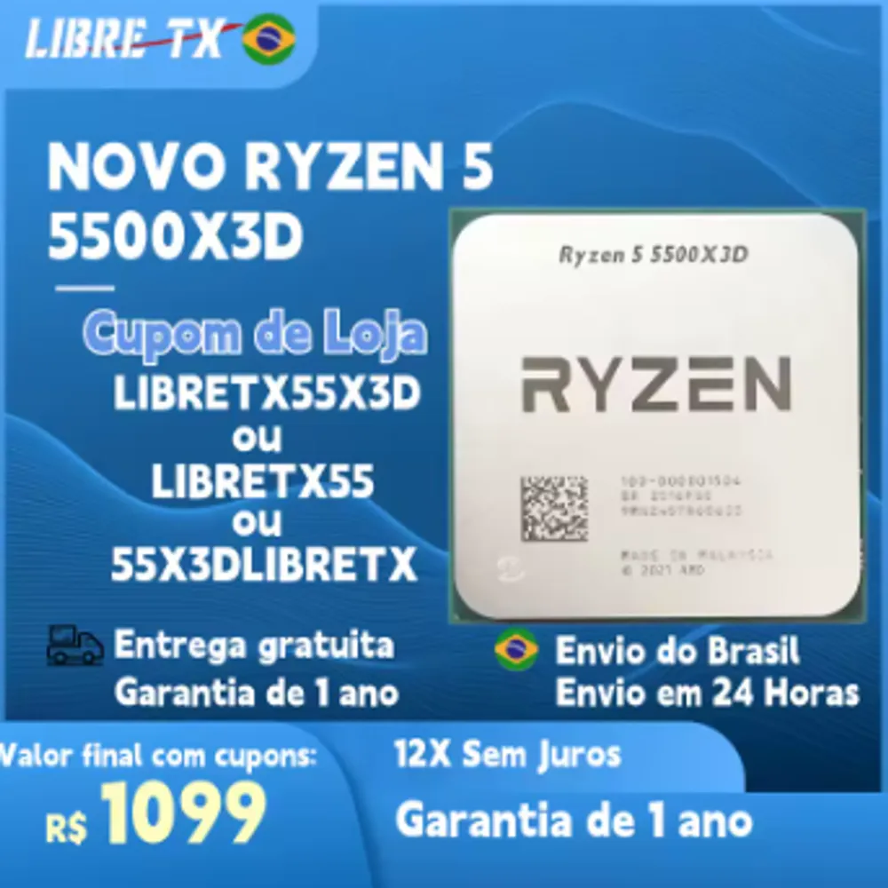 PROCESSADOR RYZEN 5 5500X3D TURBOMAX 4.0GHz  link 5760 (BR)