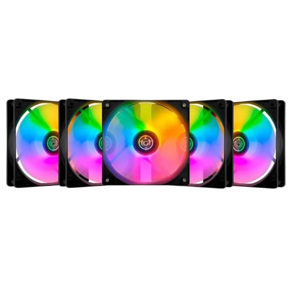 Kit Ventoinhas TGT Striker 5x120mm | Iluminação Rainbow | Fluxo de Ar de 52.5 CFM | Baixo Nível de Ruído | Conector Molex 4 Pinos | SKU: TGT-STK5-BLRBW