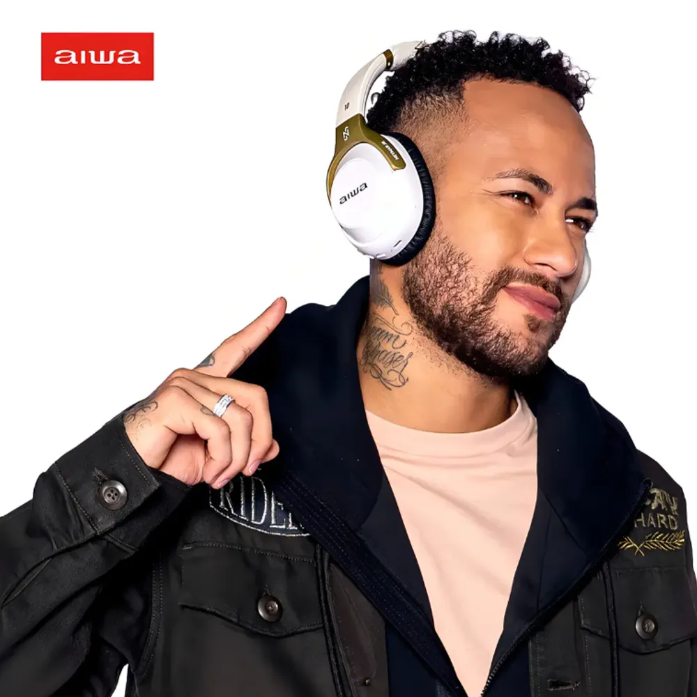 Fone De Ouvido Headphone Neymar Jr. Aiwa AWS-HP-NJ-01-WG Bluetooth Branco/dourado EDIÇÃO LIMITADA