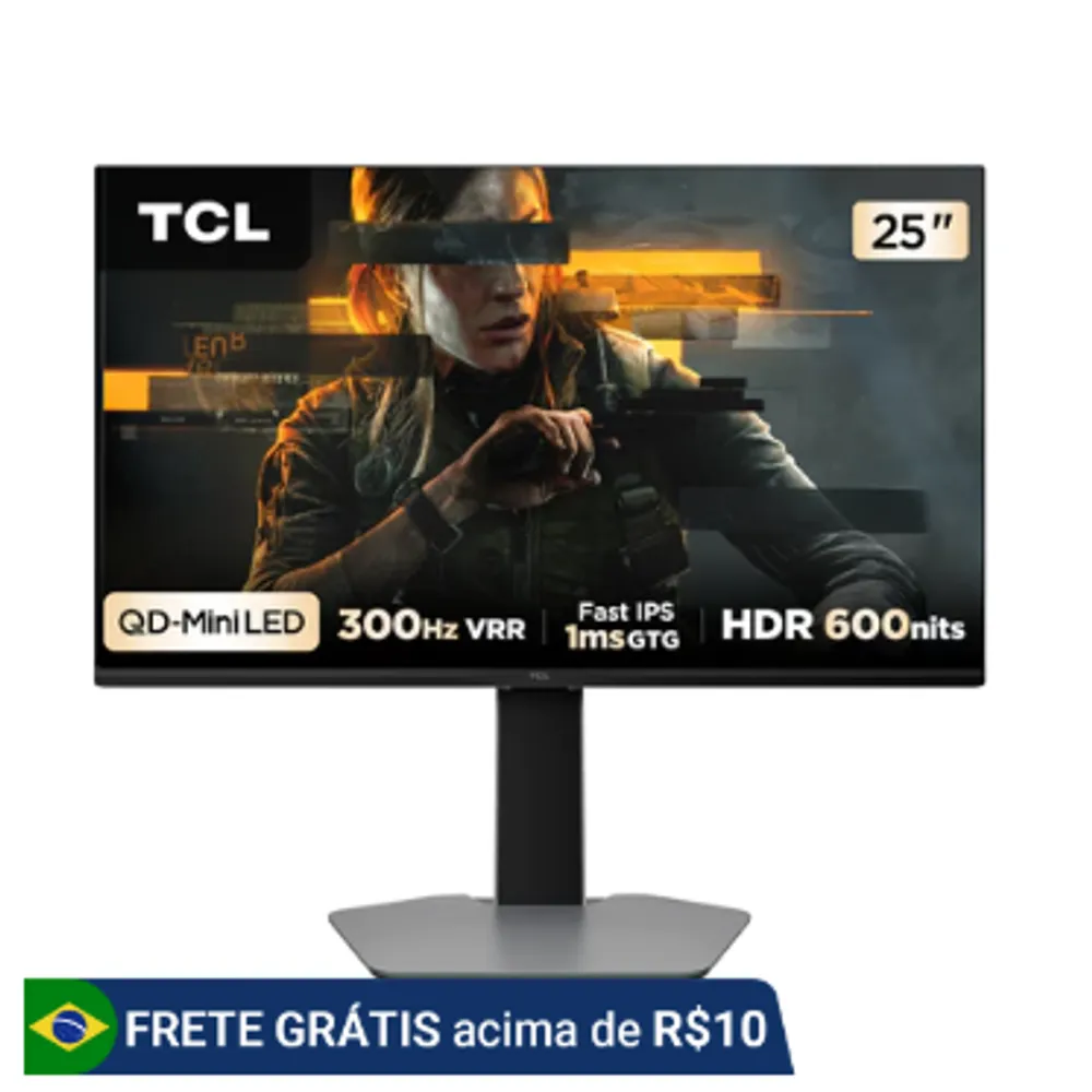Monitor Gamer TCL 25 Polegadas QLED Mini LED Full HD G64 300Hz 1ms (GtG) Freesync HDR 600 nits 25G64