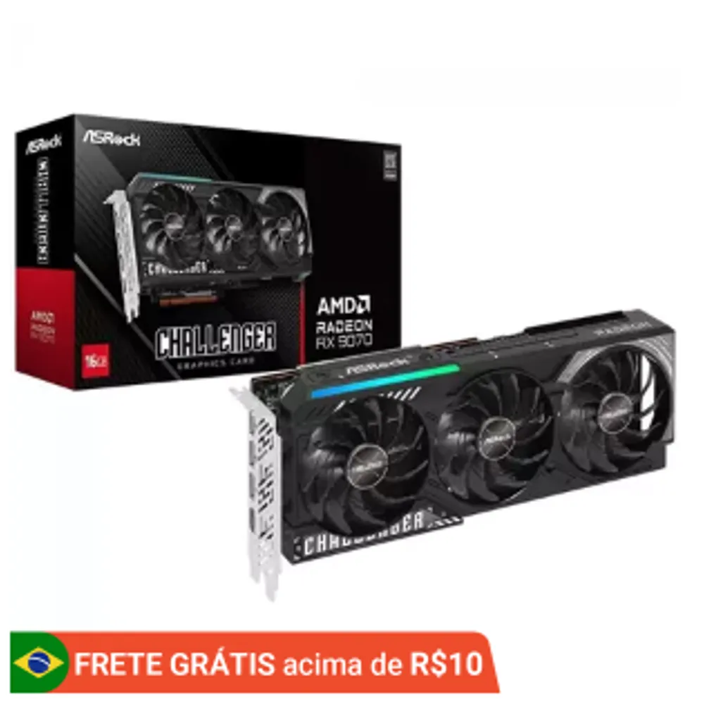 Placa de Vídeo ASRock AMD Radeon RX 9070 Challenger, 16GB, GDDR6, FSR, Ray Tracing, 90-GA5NZZ-00UANF