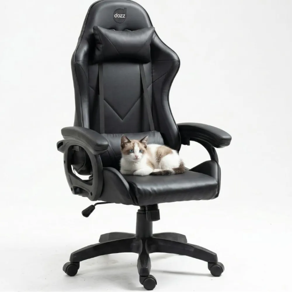 Cadeira Gamer DAZZ X-Rocker Preta, Almofadas Lombar e Cervical, Cadeira de Escritorio Ergonômica com Ajuste de Altura Encosto Reclinável e Mecanismo Borboleta para Jogos Home Office Estudos e Trabalho