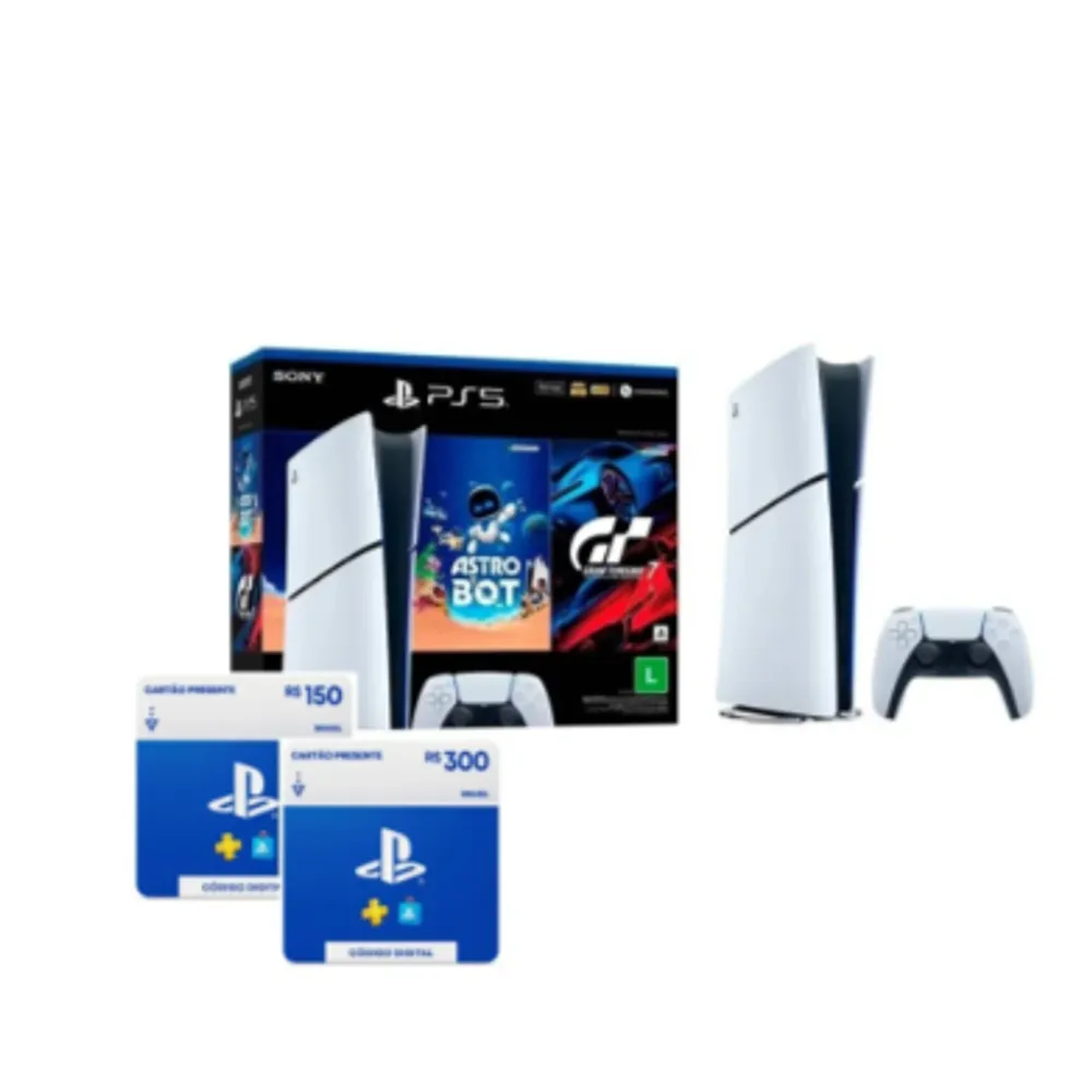 Kit Console Sony PlayStation Edição Digital + R$150 PlayStation Store + R$300 PlayStation Store
