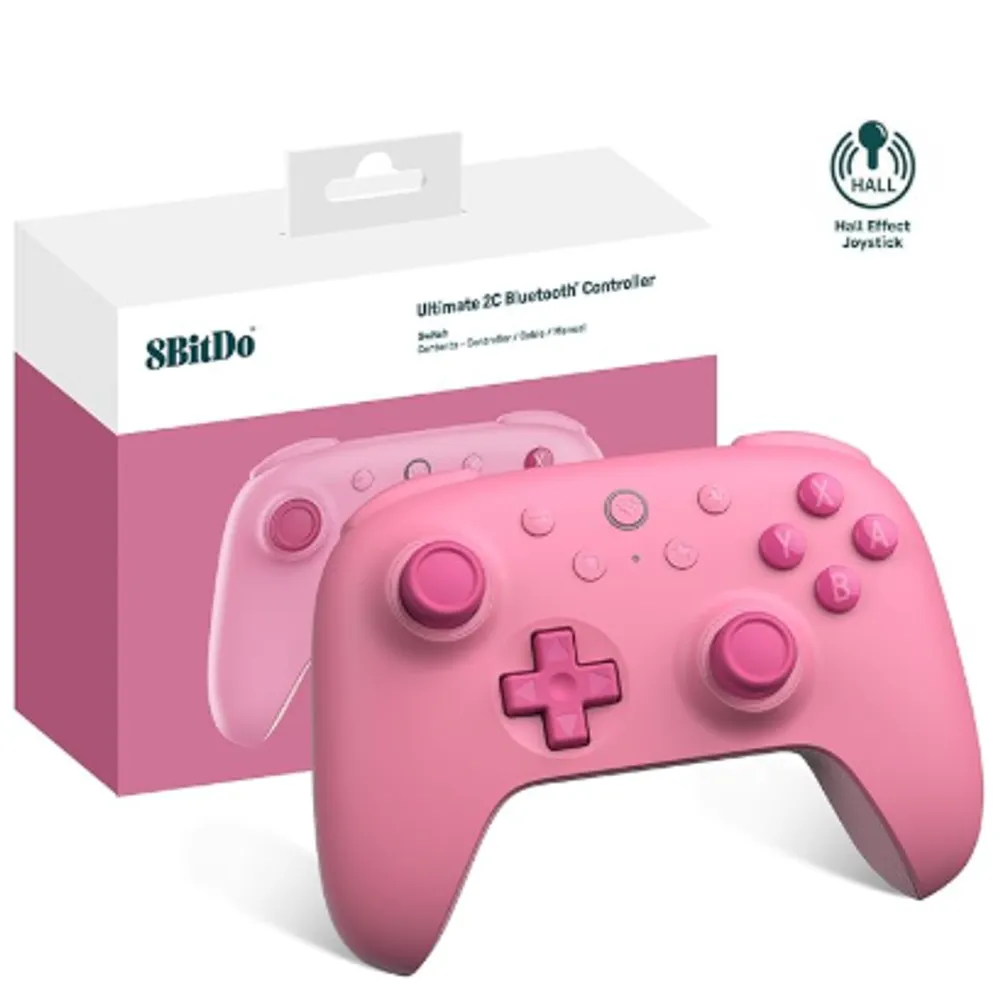8Bitdo Ultimate 2C Bluetooth Controller (Hall Effect Joystick Update) - for Switch, with Remappable L4/R4 Bumpers, 6-axis Motion Control, Rumble Vibration and Turbo Function (Pink)