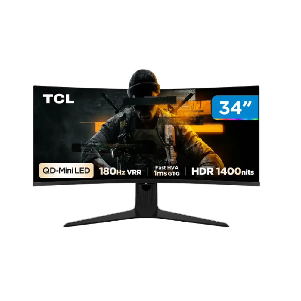 Monitor Gamer TCL 34" WQHD MiniLED 180Hz 34R83Q Curvo Ultrawide