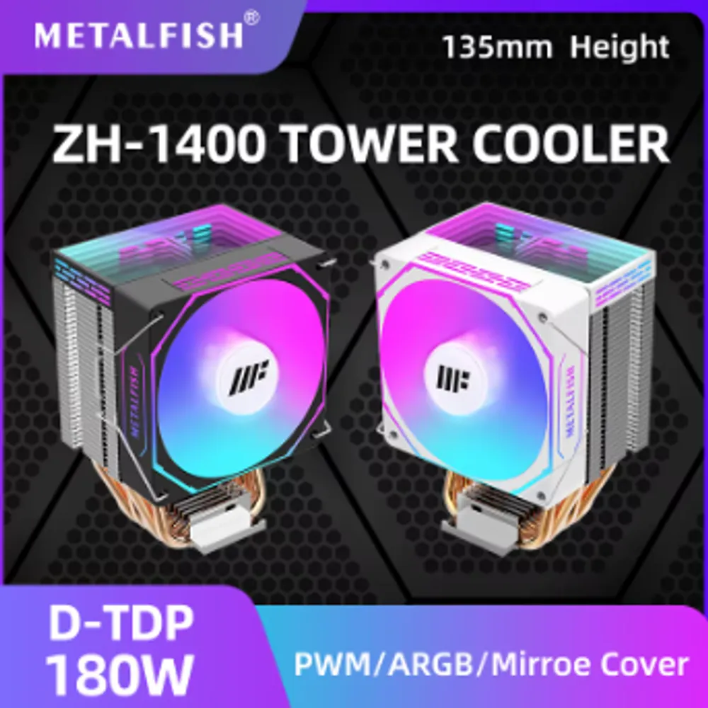 Air Cooler METALFISH ZH-1400 argb, 4 Heatpipes, 1700 1200 1150 1155 1156 1366 2011 AM5 AM4 AM3 x99 x79 link 8385