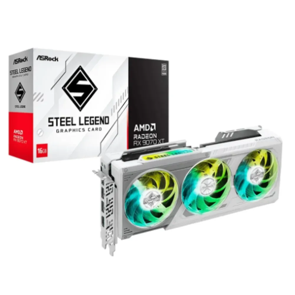 Placa de Vídeo ASRock RX 9070 XT Steel Legend AMD Radeon, ARGB, 16GB, GDDR6, 2970MHz, FidelityFX, RDNA - 90-GA5DZZ-00UANF