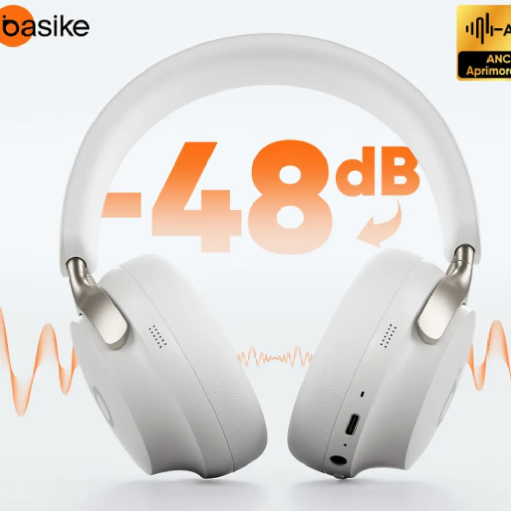 Basike Fone de Ouvido Bluetooth 5.4, Headphone Bluetooth com Cancelamento de Ruído Ativo ANC, Microfone Integrado, Áudio de Alta Fidelidade, 40 Horas de Bateria – Branco