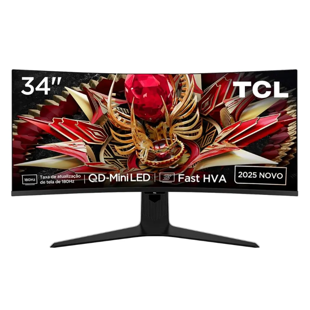 Monitor Gamer Curvo TCL 34 Polegadas QLED Mini LED WQHD R83Q 180Hz 1ms (GtG) HDR 1400 nits 34R83Q