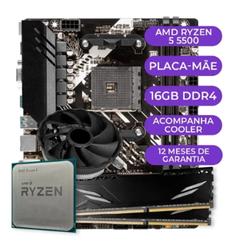 Kit Upgrade Gamer AMD Ryzen 5 5500 + B450M + 16GB DDR4