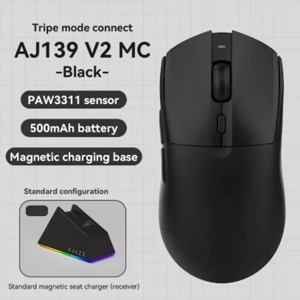 AJAZZ AJ139 V2 MC/AJ139 PRO Wireless Gaming Mouse PAW3311/PAW3395 Sensor 12000DPI/26000DPI 500mAh Bluetooth Mouse Gamer For PC