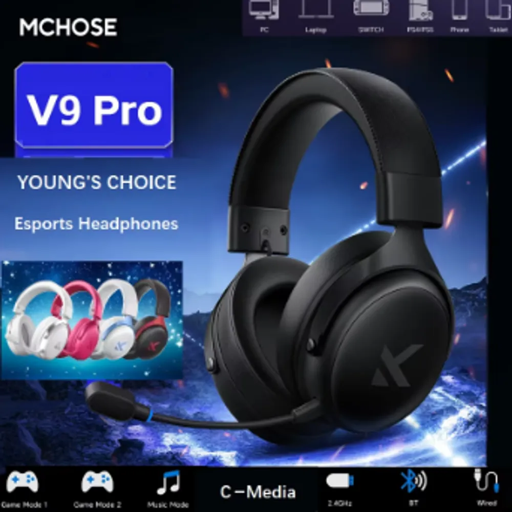 Mchose V9 PRO Headset Sem Fio (Drivers 53mm, 2000mAh) link 0625