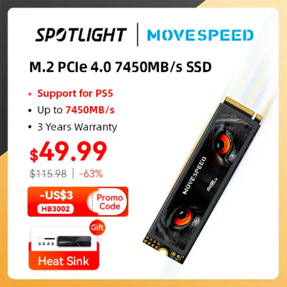 SSD NVME Movespeed 4.0  7450MBs de leitura 512gb