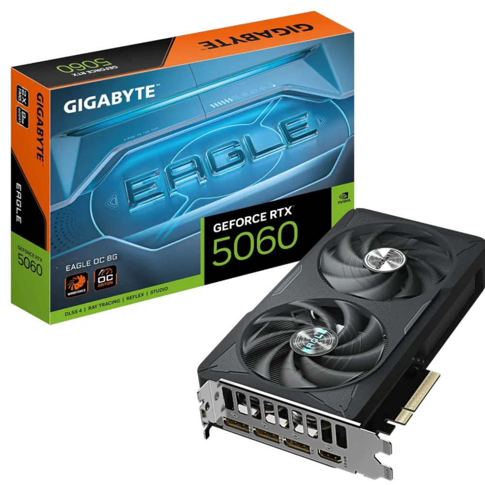 Gigabyte Placa gráfica GeForce RTX 5060 Eagle OC 8G - 8 GB GDDR7, 128 bits, PCI-E 5.0, 2550 MHz Core Clock, 3 x DisplayPort, 1 x HDMI, GV-N5060EAGLE OC-8GD