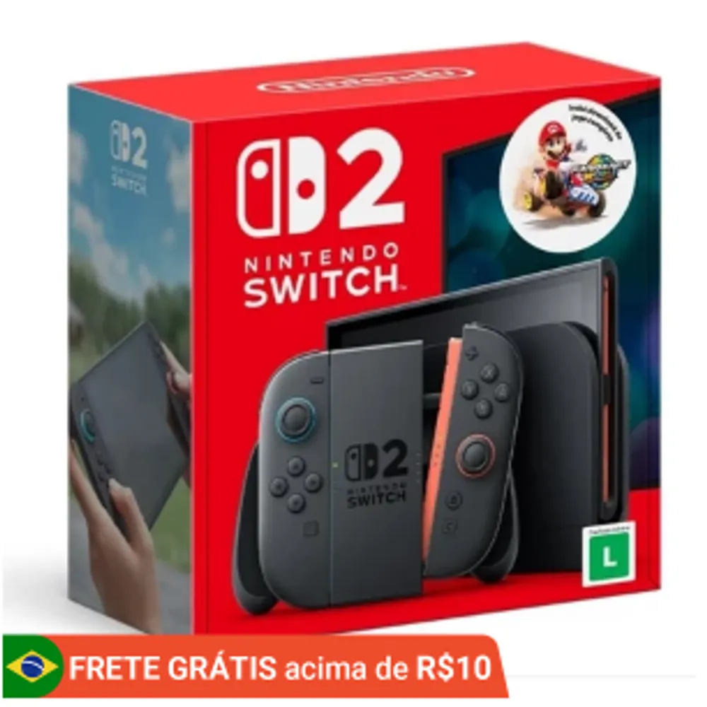 NINTENDO SWITCH 2 LCD 256GB HONG KONG + JOGO MARIO KART WORLD + ADAPTADOR