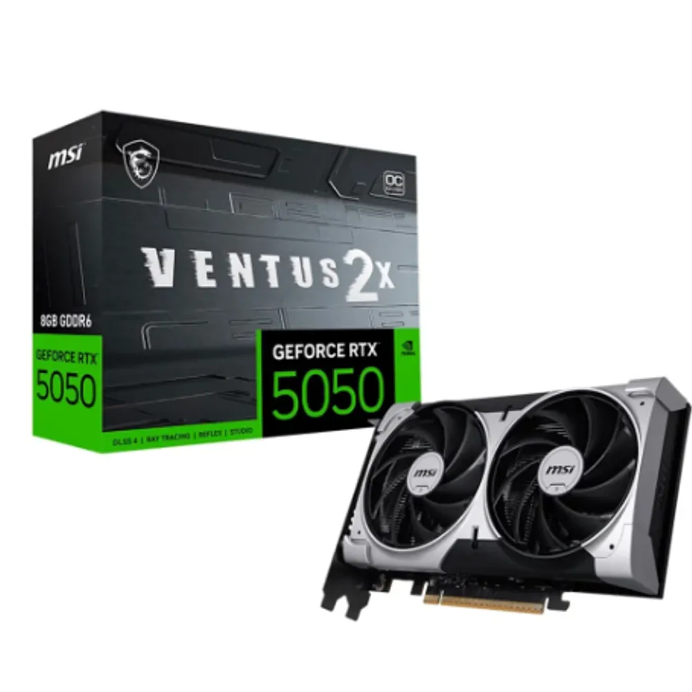 Placa de Vídeo MSI GeForce RTX 5050 8G VENTUS 2X OC NVIDIA GeForce, 8GB GDDR6, 128 bits, 2617 MHz, DLSS 4, Ray Tracing - G5050-8V2C