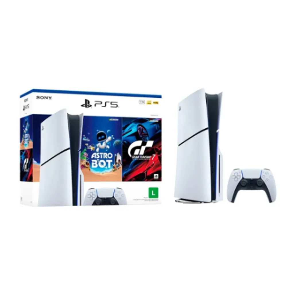 Console Sony PlayStation 5, Com Leitor de Discos, SSD 1TB, Controle Sem Fio DualSense + 2 Jogos