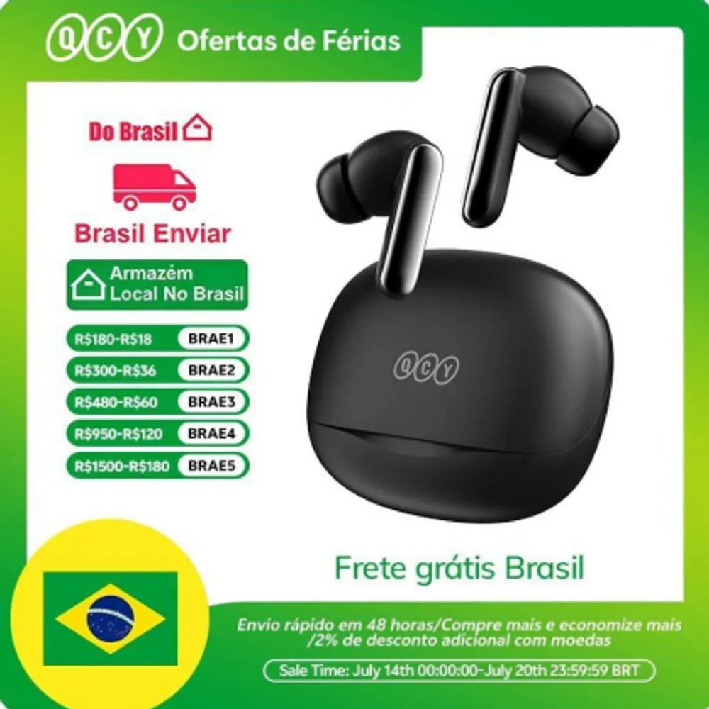 Fones de Ouvido QCY MeloBuds N50 ANC, Bluetooth 5.4 com Cancelamento de Ruído Ativo adaptativo de até 45dB, 28 Horas De Reprodução (BR)