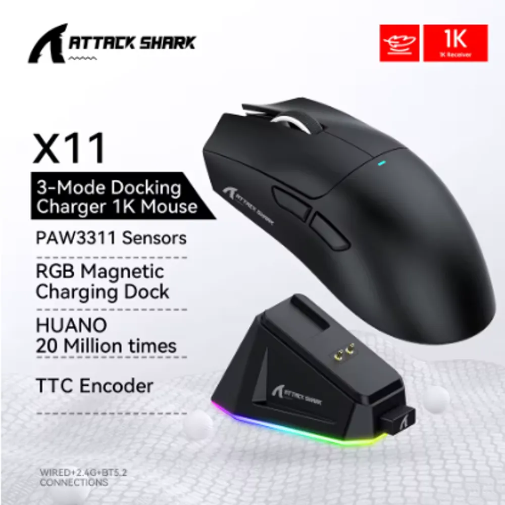 Mouse Sem Fio com Dock Attack Shark X11 (PRETO)link 5423