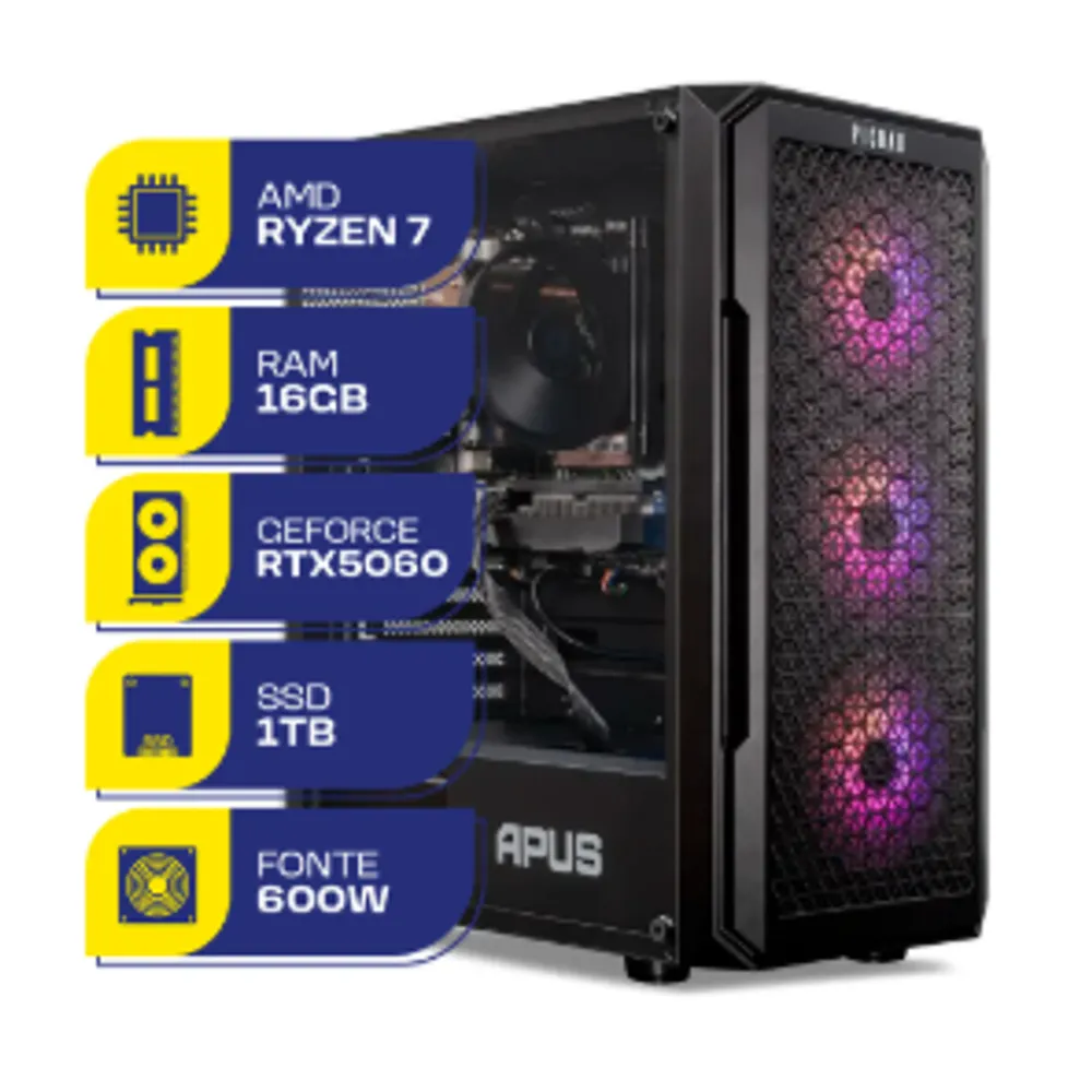 Pc Gamer Mcl, Ryzen 7 5700x, Rtx 5060, 16gb Ddr4, Ssd 1tb 1 Tb 16 Gb Rtx 5060 8gb