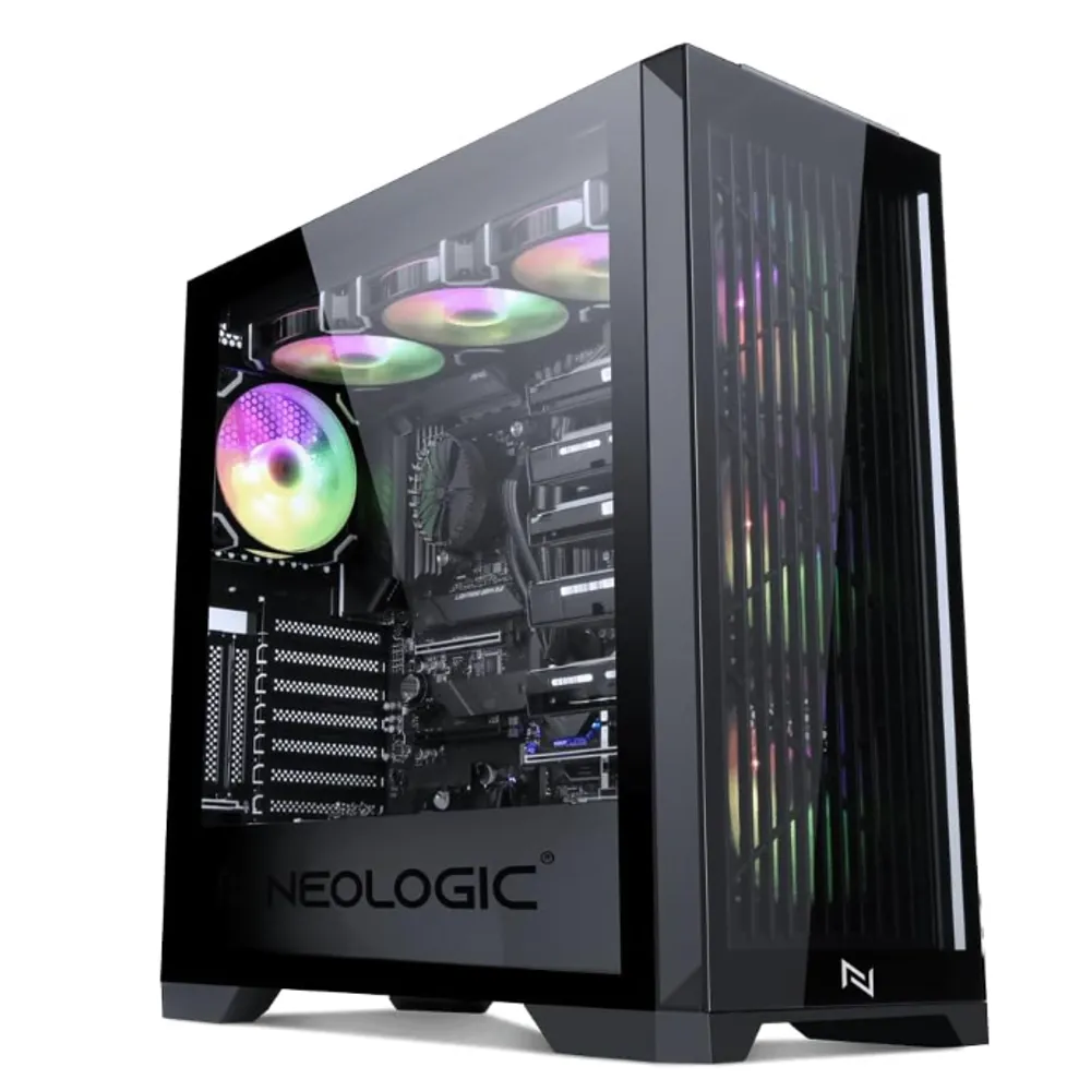 GABINETE GAMER NEOLOGIC TITAN, ATX, VIDRO TEMPERADO, COM 3 FANS RGB, PRETO - NLTITN