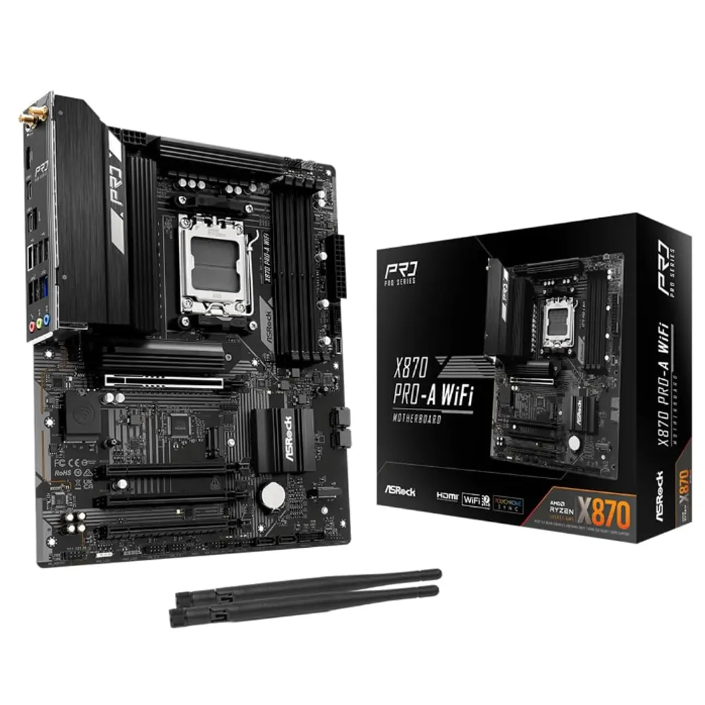 ASRock Placa-mãe X870 Pro-A WiFi ATX - AMD AM5 Ryzen 9000/8000/7000, DDR5 8000+(OC), PCIe 5.0, Dual USB4 Type-C, Wi-Fi 7, 2,5GbE