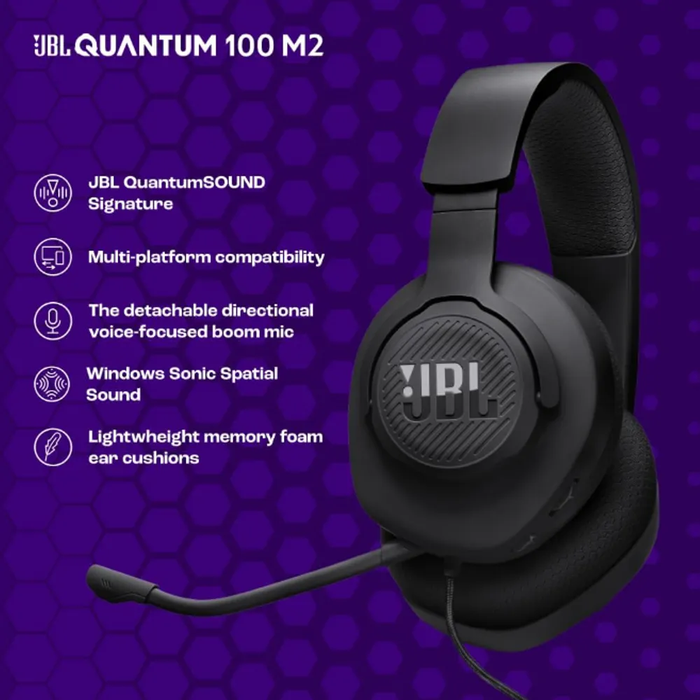 JBL, Fone de Ouvido Com Fio, Quantum 100M2, Headset Gamer, Over Ear, Microfone Removível - Preto
