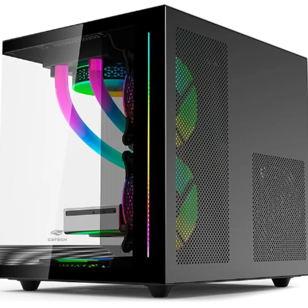 Gabinete AQUARIUS Gaming C3Tech MT-G810BK Preto frontal e lateral de vidro temperado USB 2.0, 3.0 e USB-C Conector P2 para Audio e Microfone Comporta até 7 coolers Fan Filtro anti poeira 😎😎😎