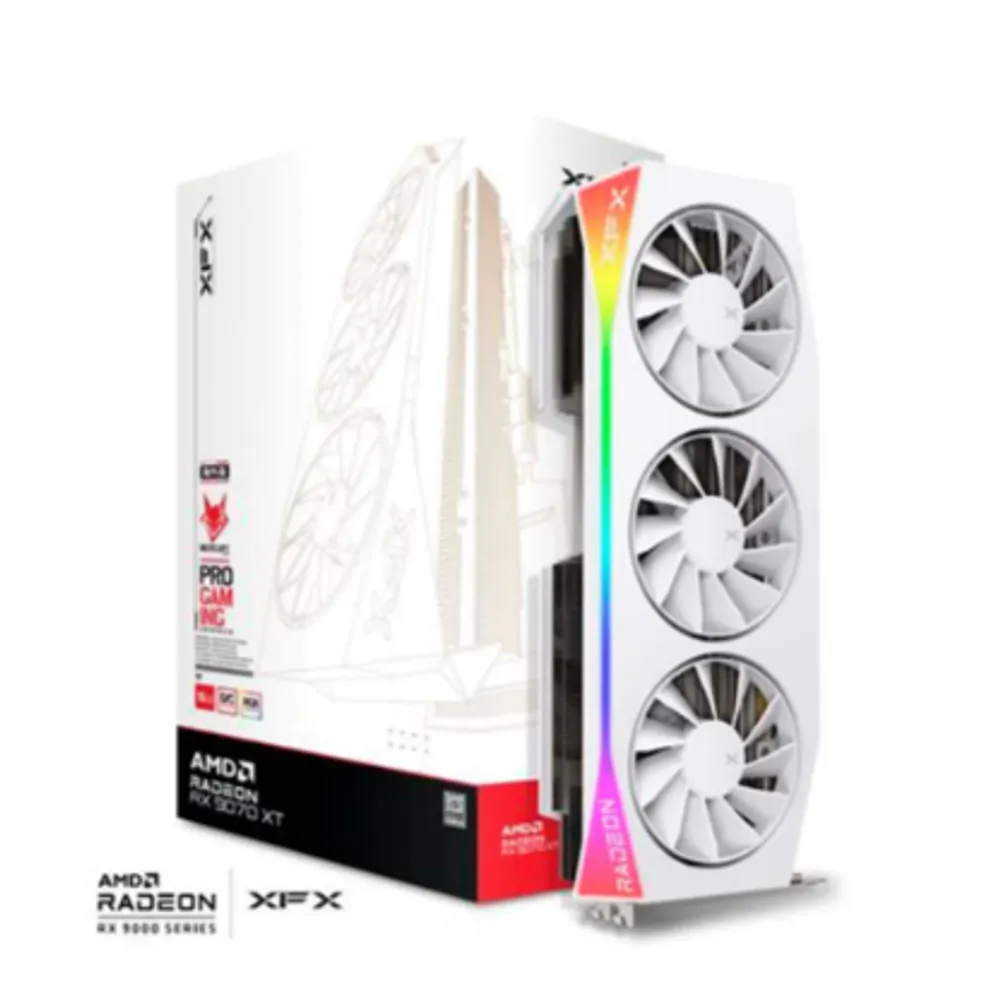 Placa de Vídeo XFX Mercury RX 9070 XT OC WHITE GAMING EDITION WITH AMD Radeon, RGB, 16GB, GDDR6, HDMI 3xDP, RDNA 4 - RX-97TRGBBW9