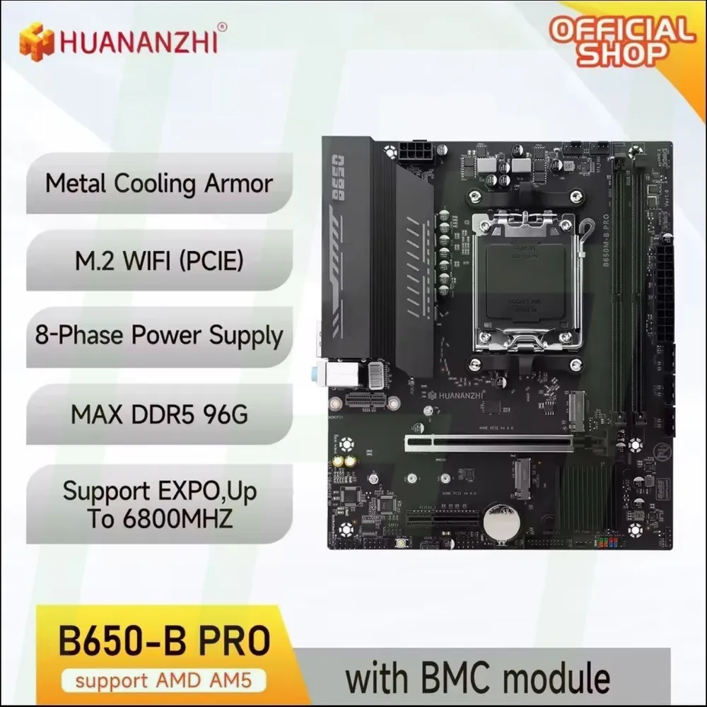 B650M-B Pro Placa mãe Huananzhi, AM5, DDR5, 2x Nvme + WiFi