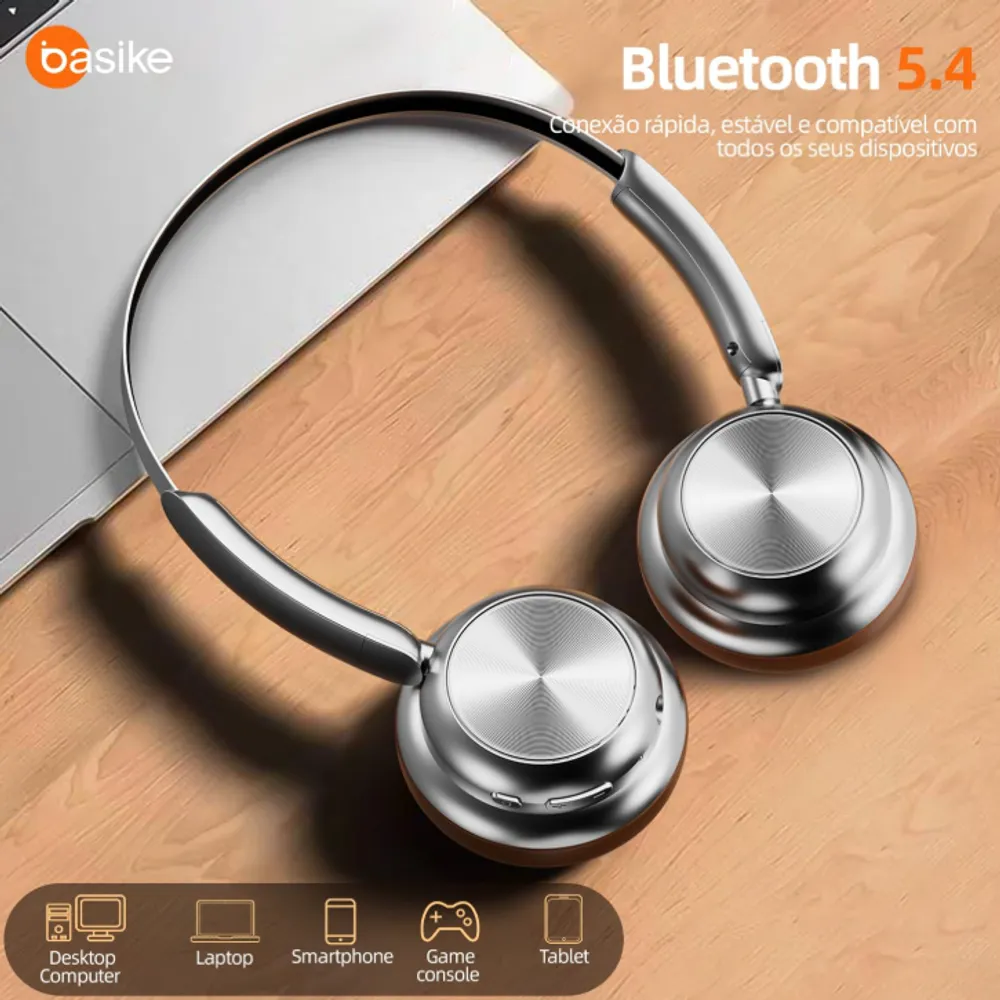 Basike Fone de Ouvido Sem Fio Bluetooth 2025 - Headphones com Microfone, Físico Cancelamento de Ruído, Bateria de 50h, Design Retrô Estiloso - Compatível com iPhone/Android (Marrom)