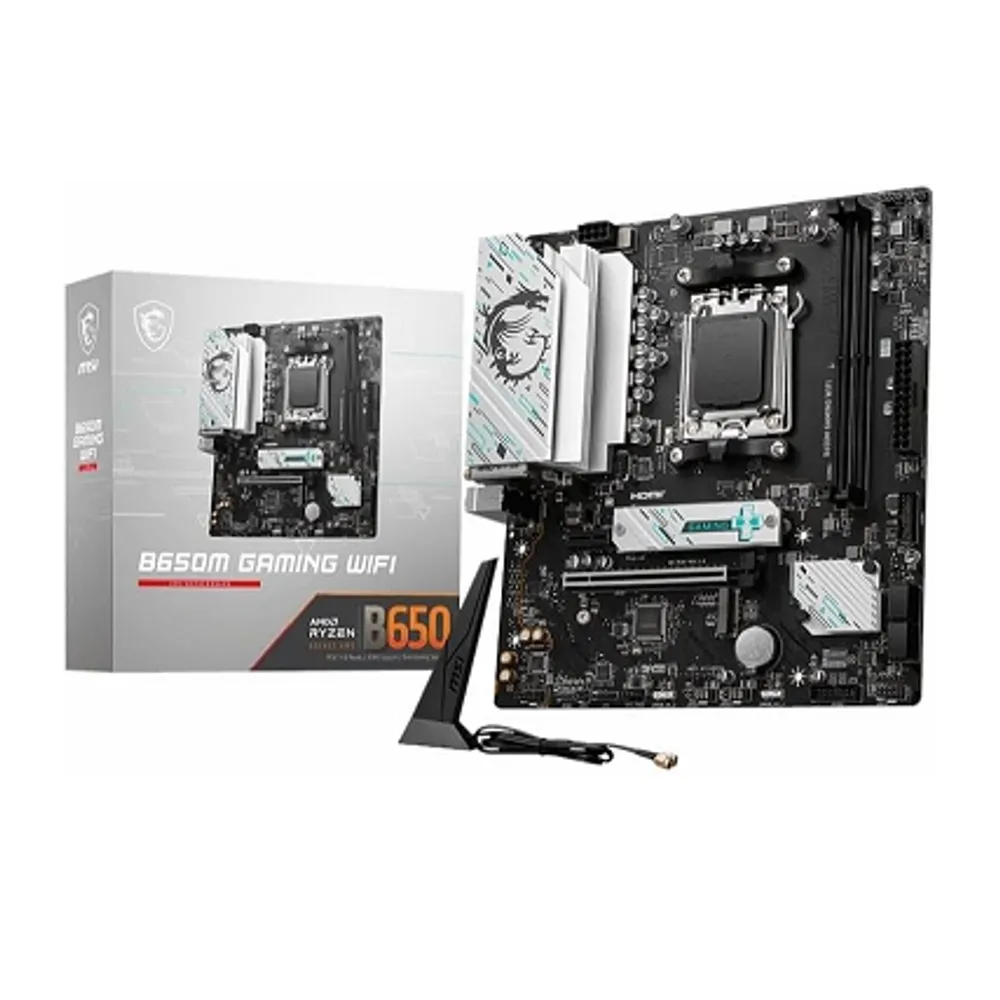 MSI Placa-mãe B650M GAMING WIFI, mATX - Suporta processadores AMD Ryzen série 7000, AM5 - DDR5 Memory Boost 7800+ MHz/OC, PCIe 4.0 x16, M.2 Gen4, Wi-Fi 6E