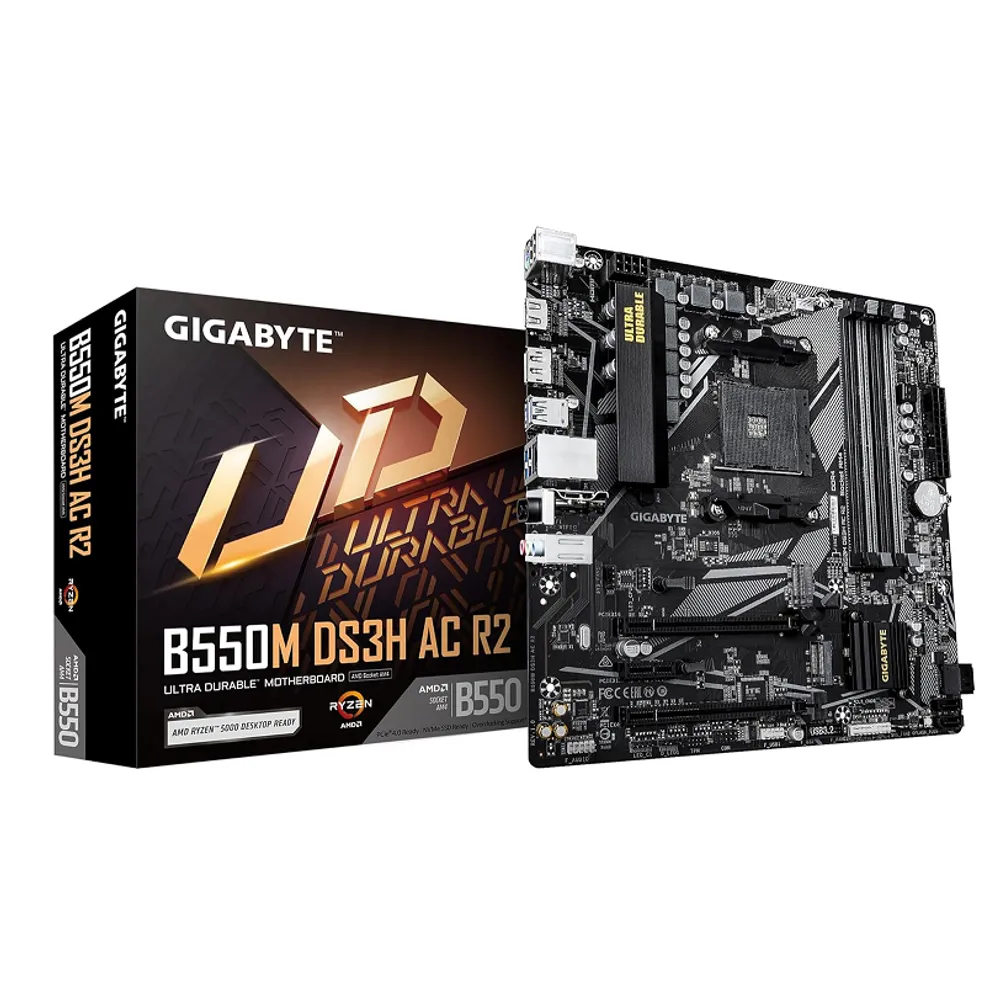Placa-Mãe Gigabyte B550M DS3H AC R2 DDR4 AM4, Micro-ATX, Wi-Fi 5, 2× M.2, HDMI/DisplayPort, 4× USB 3.2 – Base Gamer/PC AMD