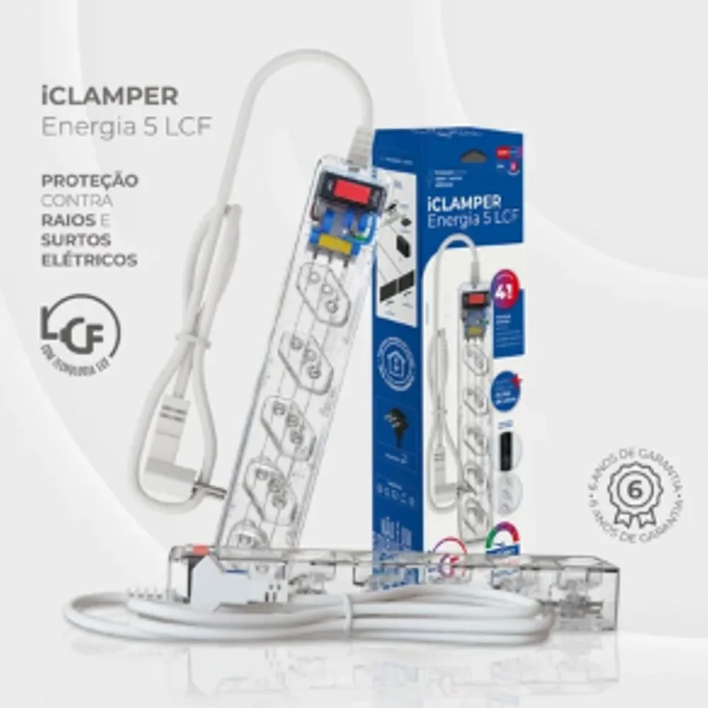 Filtro de Linha iCLAMPER Energia 5 com Proteção contra Surtos Elétricos (DPS) para PC, monitor, etc