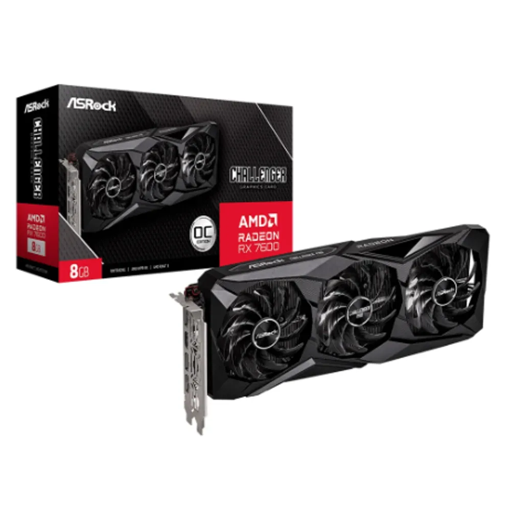 Placa de Vídeo ASRock RX 7600 Challenger PRO OC AMD Radeon, 8GB, GDDR6, Triple Fan - 90-GA62ZZ-00UANF