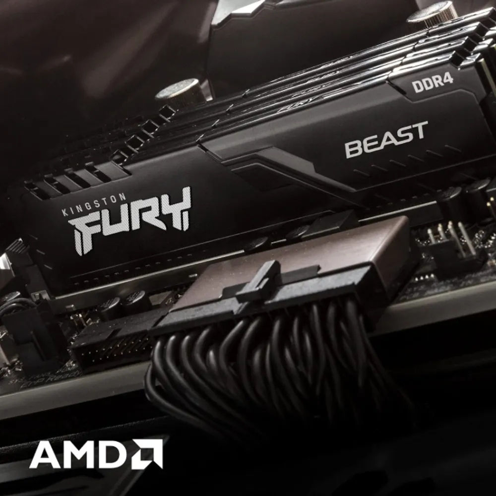 Kingston, KF432C16BBK2/16 - Kit de memórias de 16GB (2 x 8GB) DIMM DDR4 3200Mhz FURY Beast Black 1,35V 1Rx8 288 pinos para desktop/gamers, Não aplicável