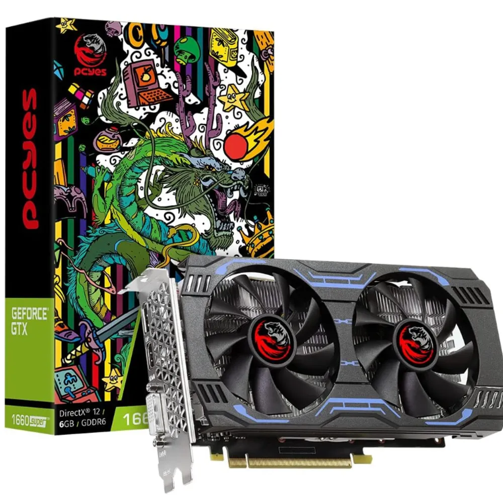 PLACA DE VIDEO NVIDIA GEFORCE GTX 1660 SUPER GDDR6 6GB 192BITS DUAL-FAN GRAFFITI SERIES - PA1660S6GR6DF – PCYES, Cor: Preto