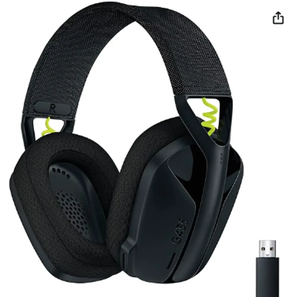 Logitech G435 LIGHTSPEED - Headset Gamer Sem Fio , Conexão USB e Bluetooth, Design Leve e Confortável, Microfone Embutido, Bateria de até 18h - Compatível com Dolby Atmos, PC, PS4, PS5, Mobile – Preto
