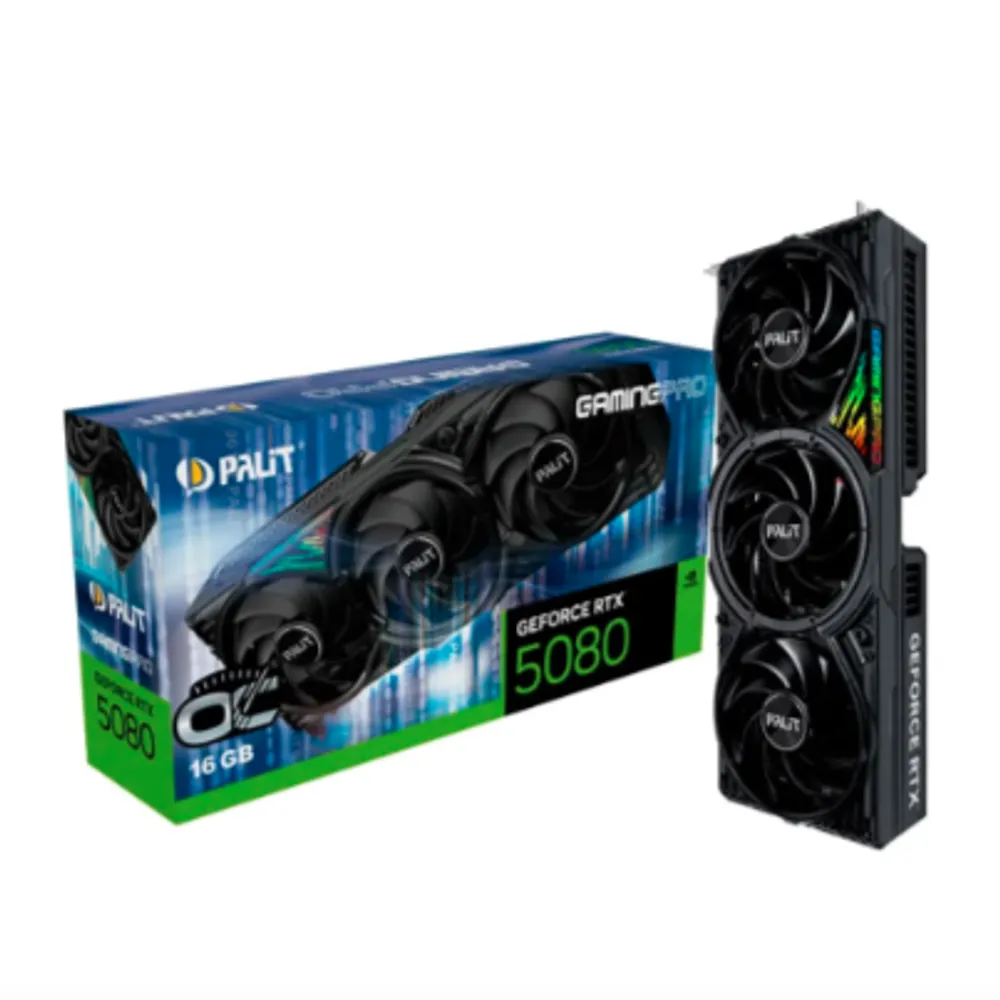 Placa de Vídeo Palit RTX 5080 GamingPro OC NVIDIA GeForce, 16GB, GDDR7, ARGB SYNC EVO, G-Sync, Ray Tracing, DLSS 4 - NE75080S19T2-GB2031A