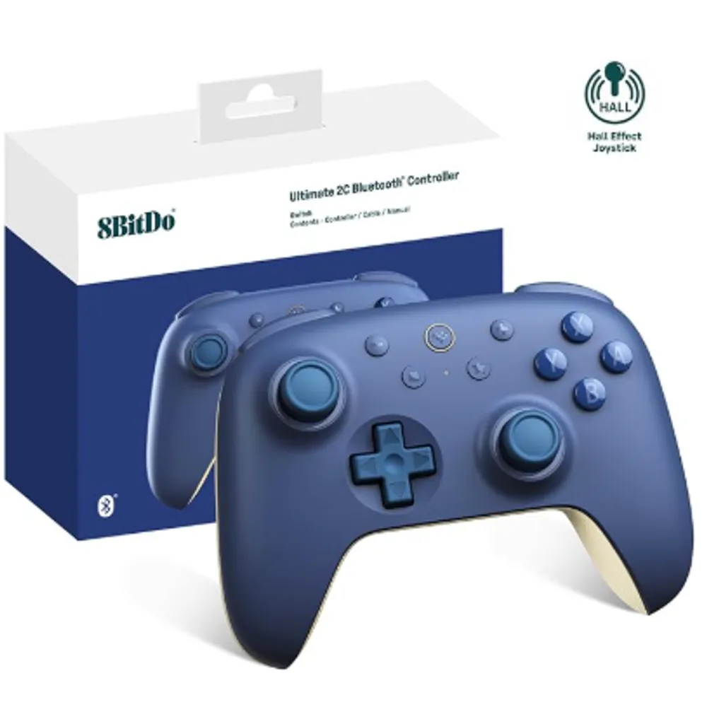 8Bitdo Ultimate 2C Bluetooth Controller (Hall Effect Joystick Update) - for Switch/Switch 2, with Remappable L4/R4 Bumpers, 6-axis Motion Control, Rumble Vibration and Turbo Function (Dark Blue)