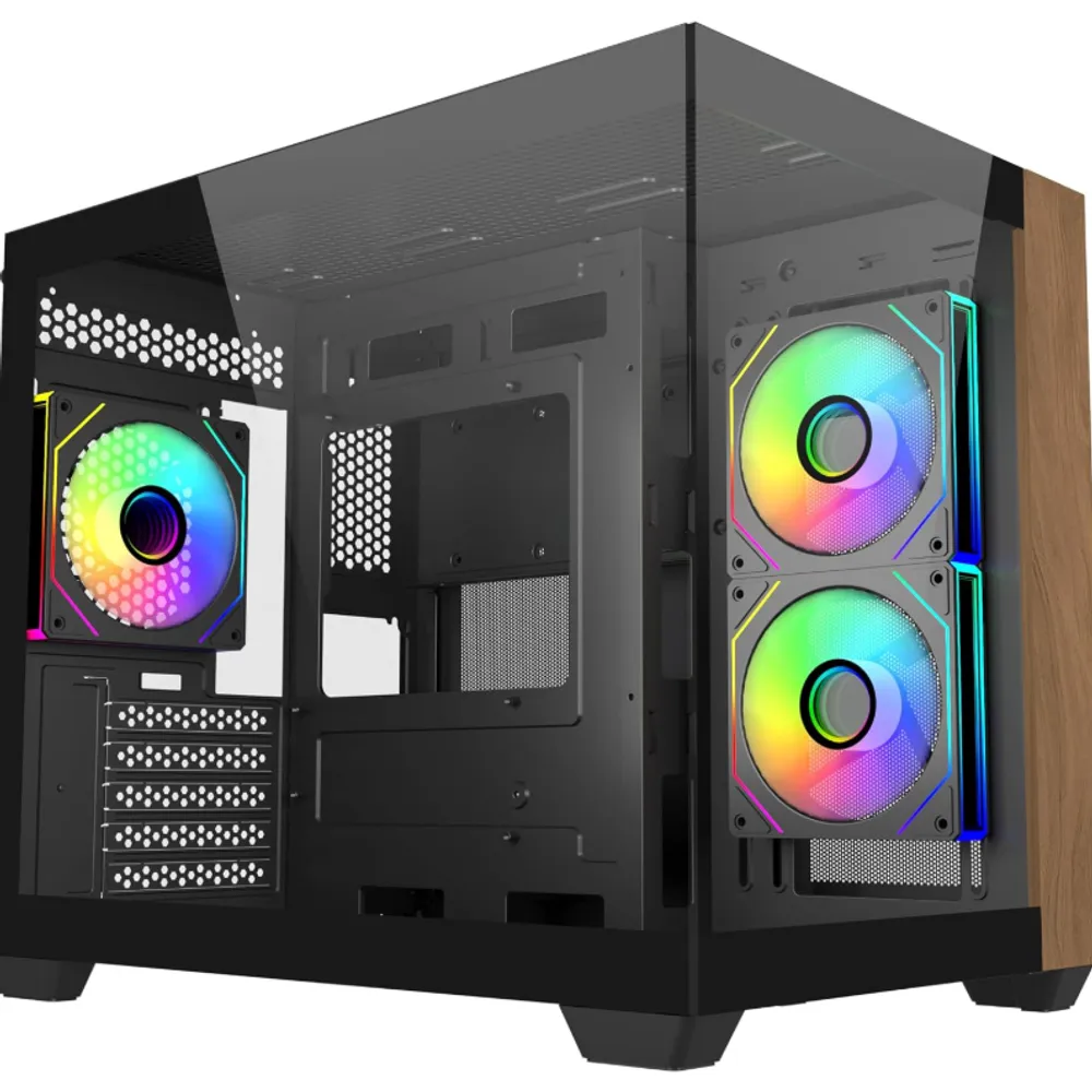 GABINETE COOLER MASTER ELITE 481 WOOD MICRO-ATX VIDRO PANORAMICO 3 FANS ARGB PRETO | E481-KHNN-S00