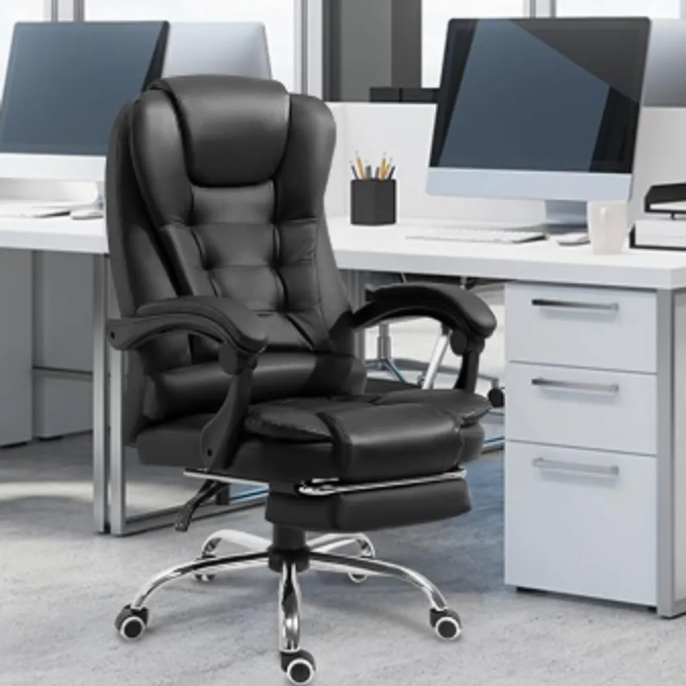 Cadeira de escritório presidente, cadeira de home office com apoio para os pés e encosto ajustável（Preto）