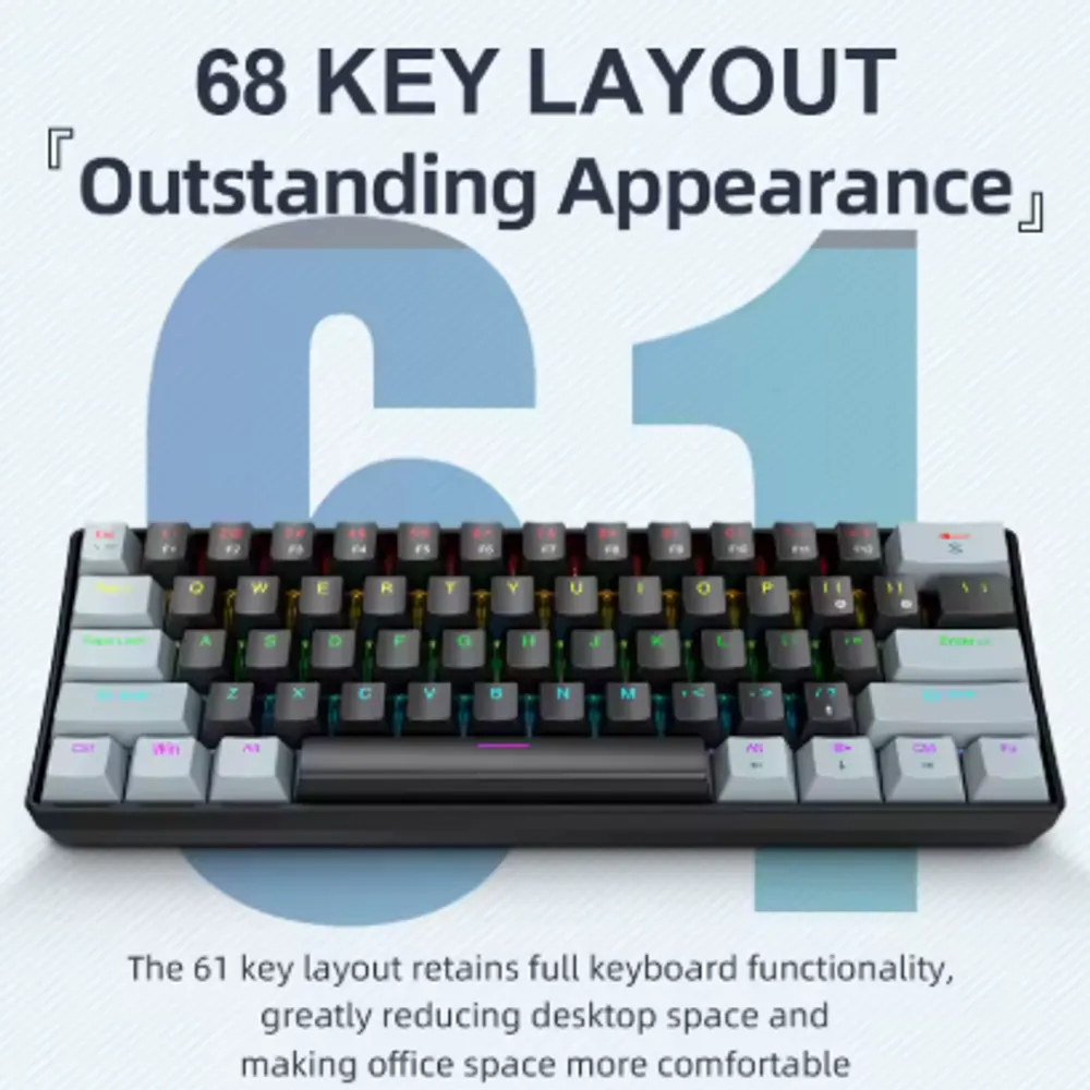 APAYADO K61 Mini Mechanical Keyboard,Wired,61 Keys,Phantom RGB, Black/White Red/Blue Mechanical Switch for Gaming,60% Portable