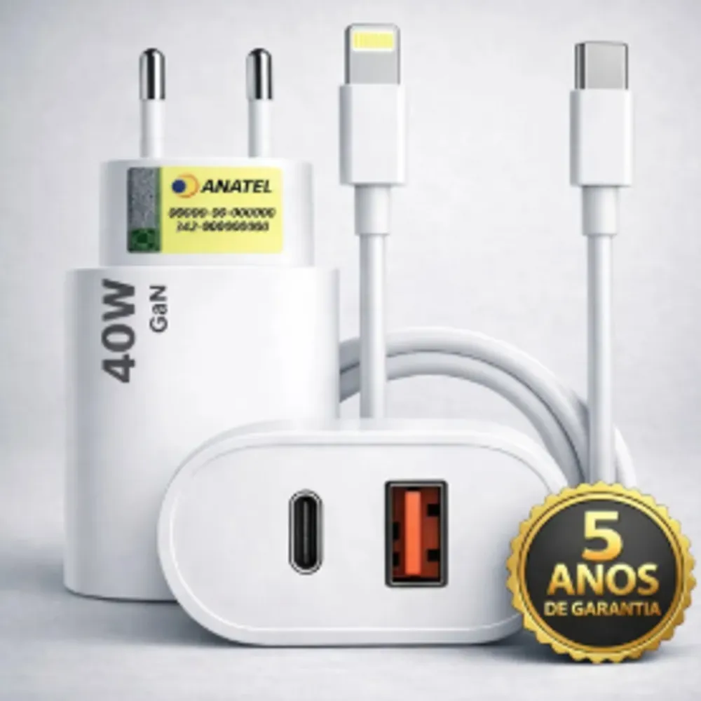 Carregador Turbo Duplo 40w Usb Tipo C Para iPhone 8 X Xr 11 12 13 14 Pro Max Dtimp