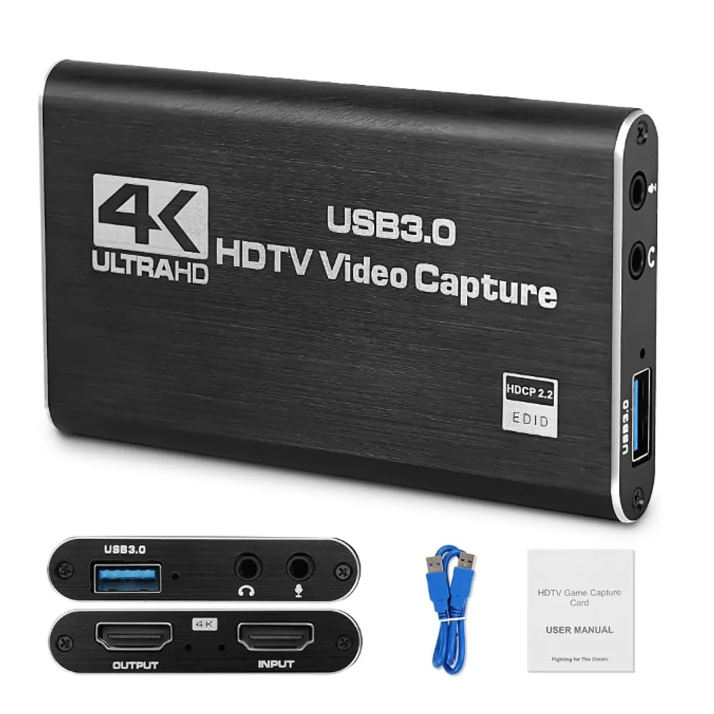 Placa de Captura, Placa de Captura HDMI, Placa de Captura de Vídeo Hdmi 4K Usb 3.0 Full Hd 1080p 60 FPS, Adaptador de Captura de Áudio HDMI, Para Gravação Ou Transmissão Ao Vivo