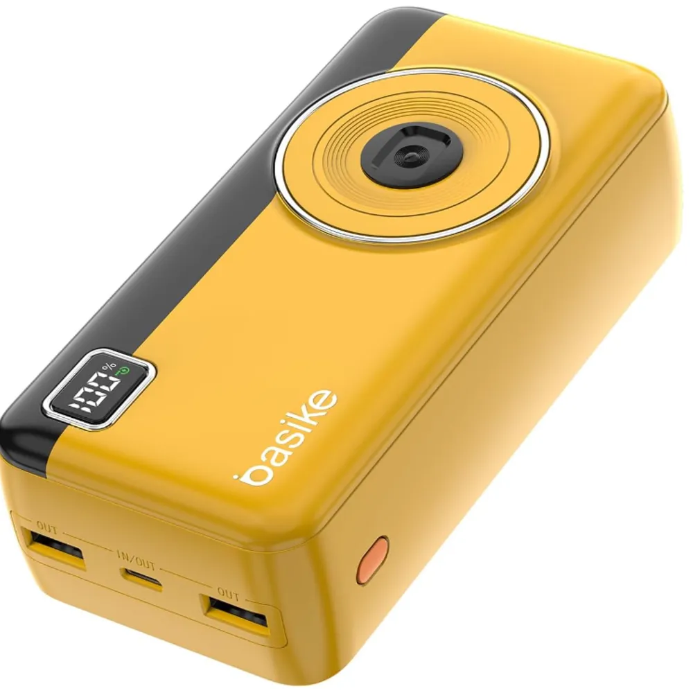 Power Bank 30000mAh, Basike Carregador Portátil 2 Saídas USB-A(até 22.5W) + Tipo-C(até 22.5W) com Cabo, Carregamento Rápido, Led Indicador de Bateria Proteção Inteligente (Amarelo)