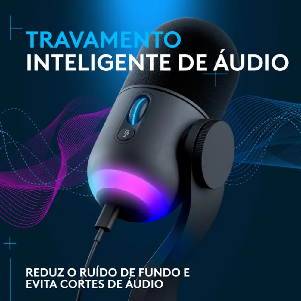 Microfone Dinâmico Gamer Logitech G Yeti GX com RGB LIGHTSYNC Captação Dinâmica Supercardioide, Conexão USB Plug and Play para Gravação de Conteúdo e Streaming em PC e Mac - Preto